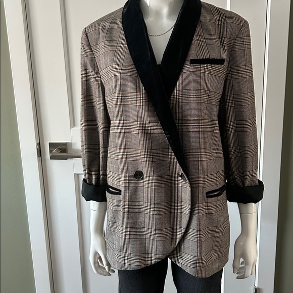 Free People Plaid Velvet Trim Blazer Oversized Boyfriend XS S M - Picture 7 of 16